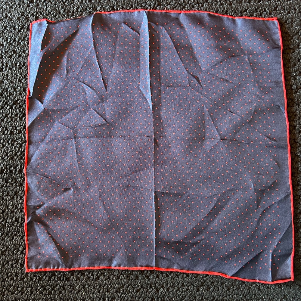 Vintage J.G. Hook Silk Blue and Red Polka Dot Pocket Square